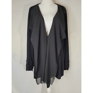 Women's Alfani 1X Soft Knit Cardigan Black Sheer Overlay Gathered Cuff